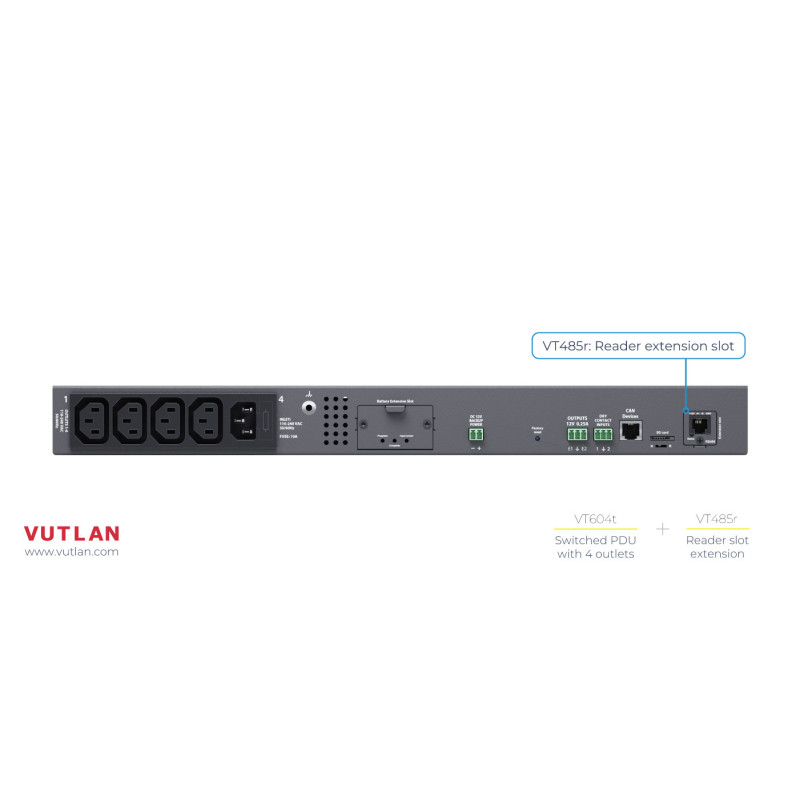 VT604 Switched PDU, 4 outlets, sensor ports, relays, & dry contacts